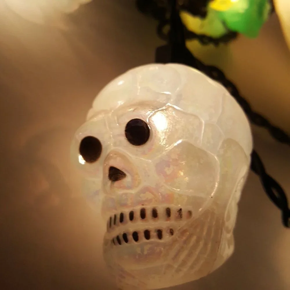 VTG Blow Mold Halloween Party Lights Witch Skull Ghost with Extra Covers